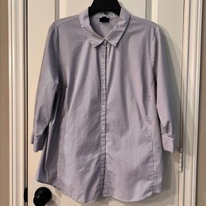 WORTHINGTON Plus 1X Button Down Striped Shirt White & Gray